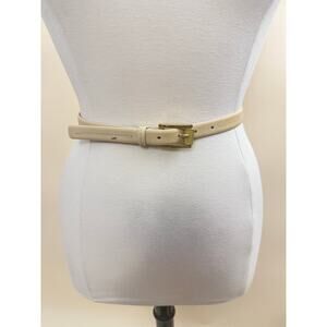 Tanner Cream Leather Belt w/ Center Stitch , Gold Buckle, Made in Italy, Size  L